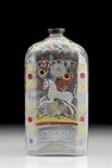 A Flask, painted glass, polychromatic decoration “Horse” and “Flowers”, tin rim, Europe, 18th C.,