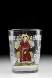An oval Glass, painted glass, polychromatic decoration St. Anthony with the Child Jesus and Flowers,