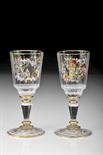 A pair of Glasses, painted glass, polychromatic decoration “Figures and flowers”, Bohemia, 19th C.