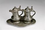 A Stand with cruets, pewter, Portuguese, 18th C. (2nd half), defects Dim. - 1 x 18 x 14 (bandeja);