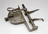 A door Padlock, iron, Portuguese, 17th C., unoriginal key in need of a hit Dim. - 19 x 25 x 4 cm