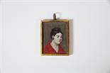 Portrait of a Lady, miniature painted on ivory, low-standard gold frame, Europe, 19th C.Dim. - 5 x 4