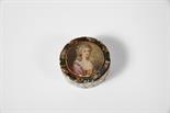 A Round Box, ivory, polychrome decoration "Female figure and flowers ", Europe, 19th C. (1st