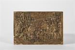 A Battle Scene, gilt copper relief, Europe, 16th/17th C., wear to the giltDim. - 13 x 19,5 cm