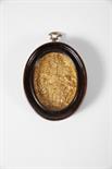 The Holy Sacrament, relief and gilt wax medallion set on metal sheet, Portuguese, 17th C., small