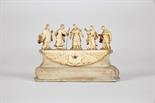 Marriage of Our Lady and St. Joseph, ivory sculptural set, wooden stand with relief ivory