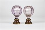 A Pair of Balcony Pommels "Sphere", pink cut crystal, copper with traces of gilt, Europe, 19th C. (