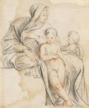 Italien    2 Bll.: Figurenstudien (Mutter mit Kindern). 18. Jahrhundert.Kreidezeichnung und Rötel.