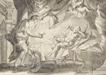 Italien    Amor und Psyche. 18. Jahrhundert.Lavierte Federzeichnung. Auf Papier, auf Bütten
