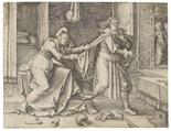 Lucas van Leyden     1494 Leiden - 1533 LeidenJosef flieht vor Potiphars Weib. 1512.Kupferstich.