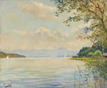 Edward Cucuel     1875 San Francisco - 1954 PasadenaStarnberger See - Fernsicht. Um 1920.Öl auf