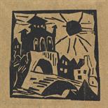 Lyonel Feininger     1871 New York - 1956 New YorkDas Tor, Ribnitz. 1918.Holzschnitt. Prasse W 10