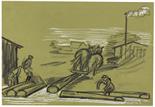 Hermann Max Pechstein     1881 Zwickau - 1955 BerlinBeim Holzrücken. 1933.Tuschfederzeichnung mit