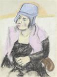 Georg Tappert     1880 Berlin - 1957 BerlinSitzende Dame mit blauem Hut. Um 1920/1925.Pastell und
