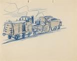 Lyonel Feininger     1871 New York - 1956 New YorkRückwärtsfahrende Lokomotive mit Tender,