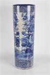 CHINESE BLUE AND WHITE PORCELAIN UMBRELLA STAND decorated with birds among foliage, 61cm high