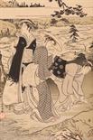TWO JAPANESE WOODBLOCK PRINTS one Shumman example from the series `Girls by a Stream`, 39cm x