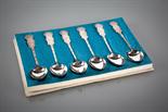 SIX CHINESE SILVER TEASPOONS with floral decorated terminals
