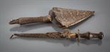 PERSIAN LIZARD SKIN DAGGER with sheath and triagular blade, 36cm long, together with a similar knife