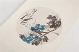 AFTER REN BONIAN BIRD AMONG BLOSSOM woodblock print diameter 26cm (circular)