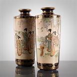 PAIR OF JAPANESE SATSUMA VASES decorated with geisha in landscape settings, signed, each 23.5cm high