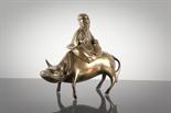 CHINESE BRONZE INCENSE BURNER/CENSER modelled as a man atop a buffalo, 13.5cm high