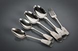 COLLECTION OF VICTORIAN SILVER FLATWARE comprising two table spoons and two spoons, all of fiddle