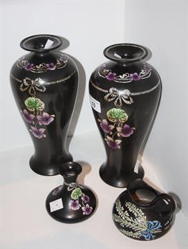 Ceramics A Pair Of Shelley Violette Vases Another Smaller A