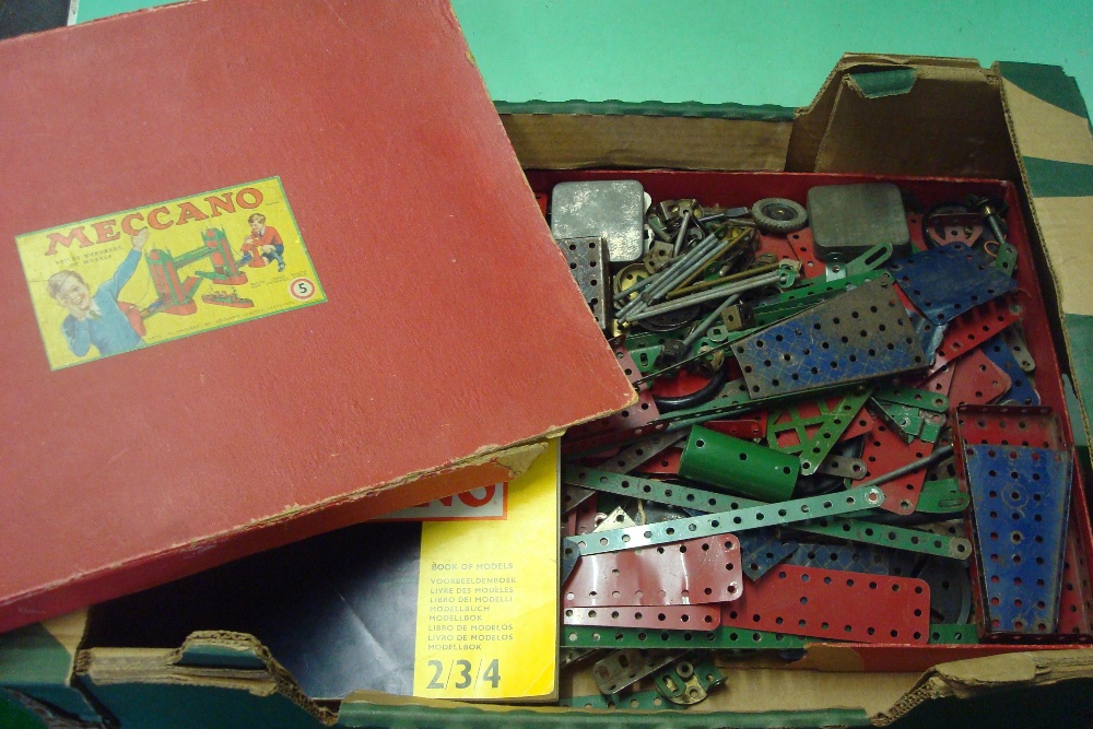 Meccano Set no. 5: Including a selection of various red, green and blue Meccano items together