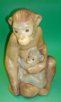 Rare Lladro Monkeys / Langur Figurine: Sculptor Juan Huerta 1970s featuring mother and baby in