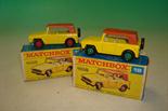 Boxed Matchbox / Lesney No18 Field Car: Two Variations Both with unpainted bottoms 1 with Red and