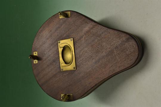 Fine unnamed mahogany tennis racket press for 4 rackets – pear shaped with brass inlaid handle and