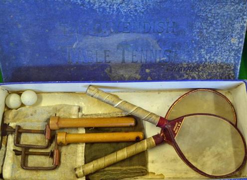 Early Table Tennis c. 1900 - F H Ayres “The Cavendish Table Tennis Set” in original box containing
