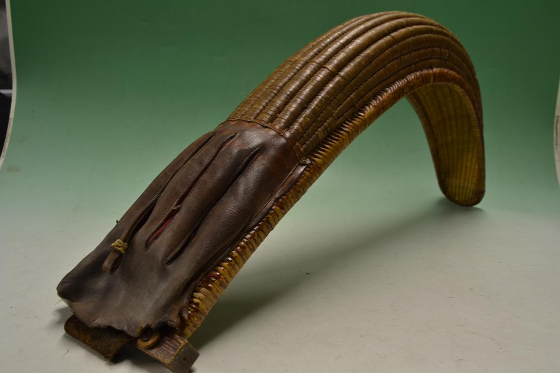 Tennis/Pelota – A Grand Chistera basket fitted with integral leather glove – overall 34” no. round