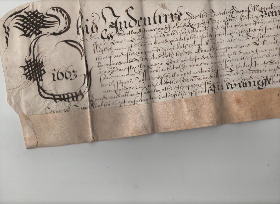 Cheshire – Lymm – 1663 indenture between John Perewill and John Leigh dated 1663^ for land in