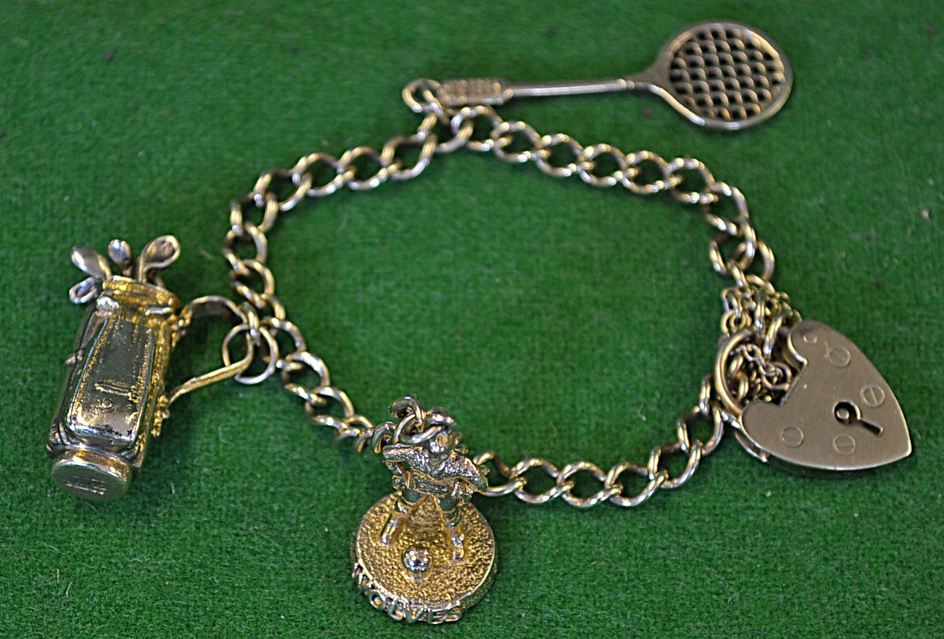 Wolverhampton Wanderers 9ct gold lucky charm and bracelet – comprising football figure embossed to
