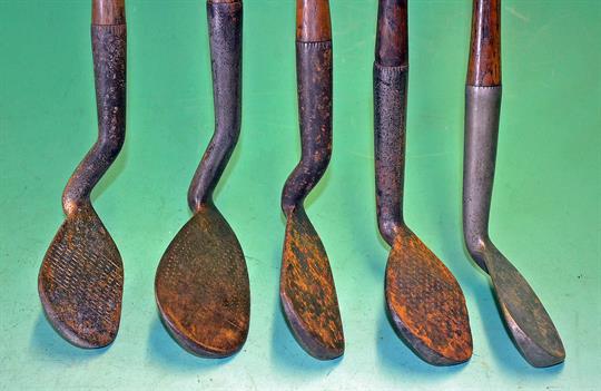 5 x various Smiths and Fairlies Patent anti shank irons to incl a scarce W Park Musselburgh, Hawkins