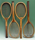 4 x various wooden tennis rackets from the 1900s onwards - to incl an Army & Navy CS Ltd “Champion",
