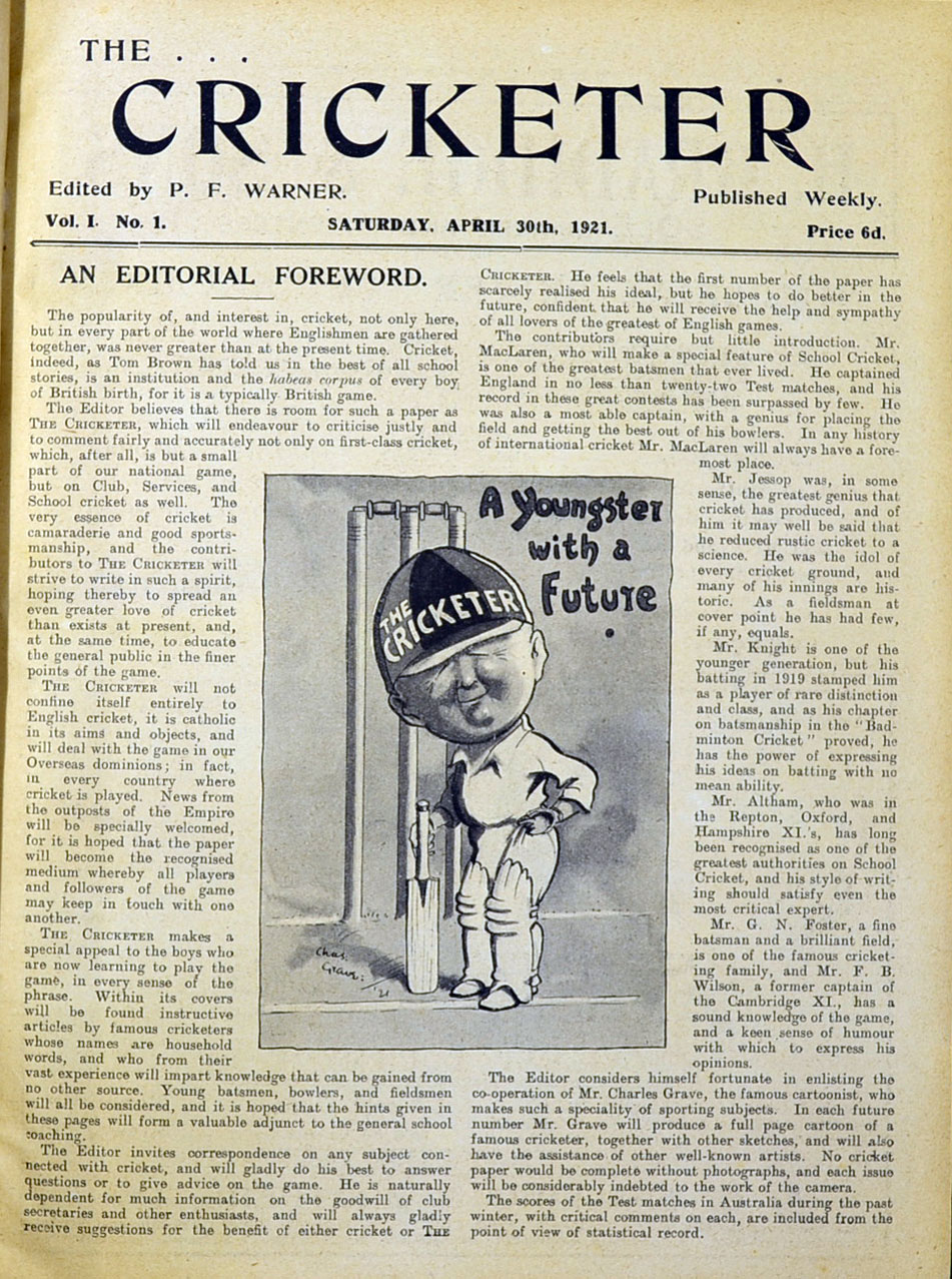 1921 The Cricketer Vol I – No1 – No19, published in London, hard back bound in dark green gilt,