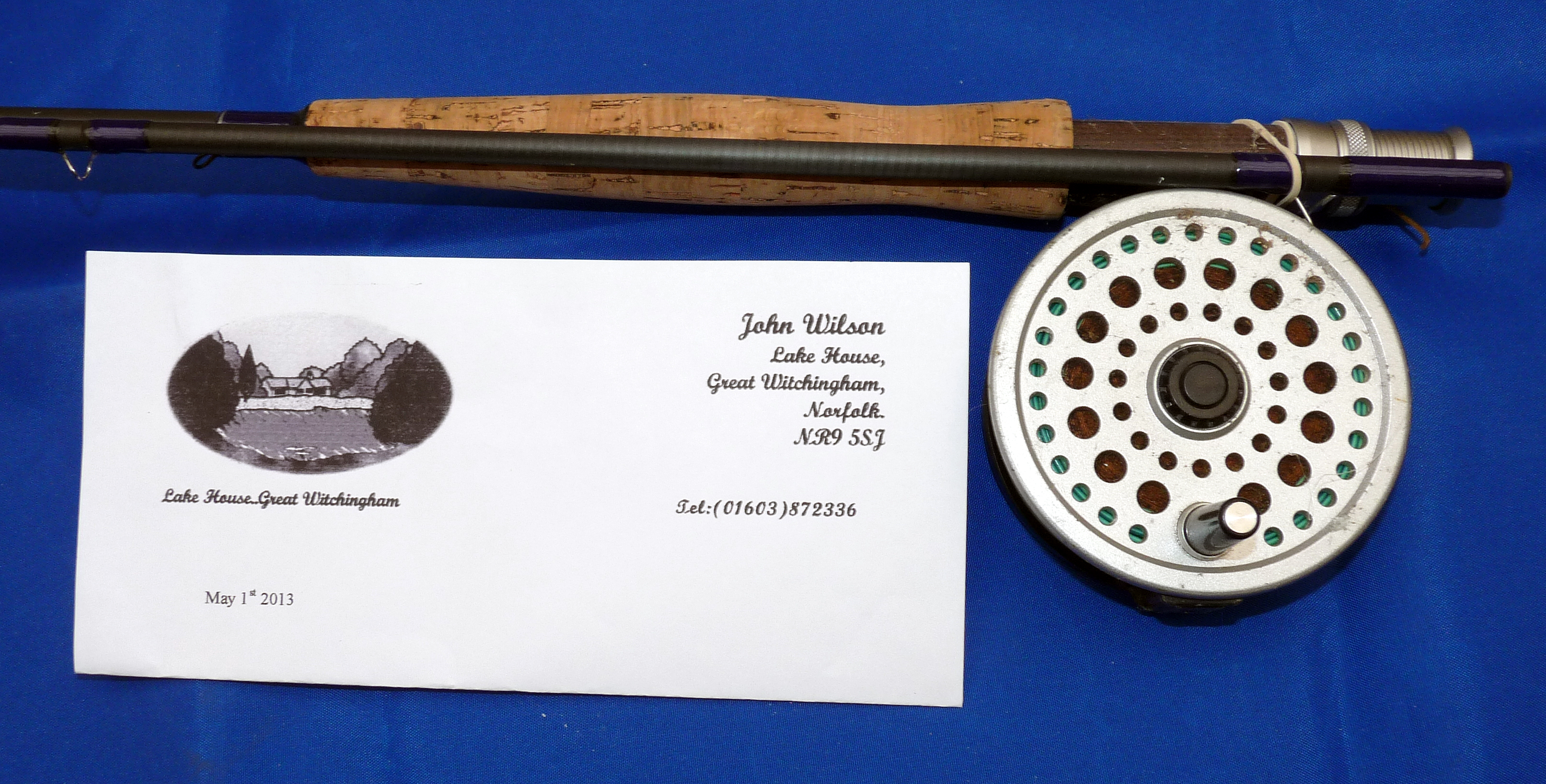 ROD & REEL: Masterline Maxim MAF100 IM6 carbon fly rod, 10’ 2 piece, line rate 7/8, purple whipped