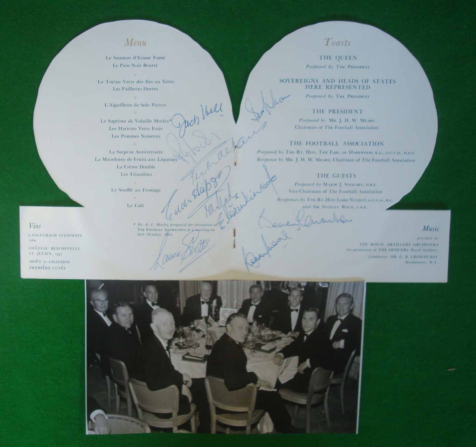 1963 Football Association 100 Years signed Banquet Menu: Held in London signed by 10 all from Bert