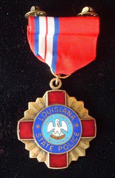 Louisiana State Police Life Saving Medal: Bronze and enamel radiant cross, 42mm in diameter on a