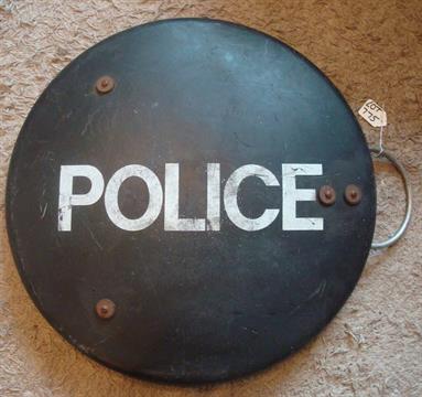 1960/70s Riot Shield: Original riot shield Black with Police in White 55cm diameter