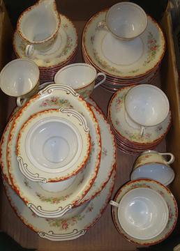 Occupied Japanese China Tea / Breakfast Set: Having Large and small plates, Cups, Milk and Sugar,