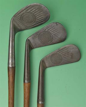 3x Kroydon ball pattern faced irons to incl a good deep faced niblick model R7, a 40 degree mashie
