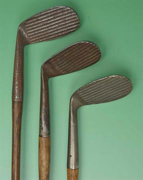 3x various deep grooved back spin irons to incl Cochrane’s “Dedli Pitcher”, MacGregor Bakspin Mashie