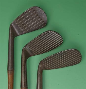 3x various US makers deep grooved back spin irons to incl Moorehead Golf Co. “Glen-Eagle” Stop