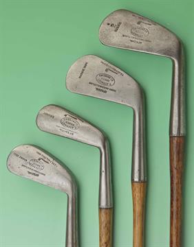 4x Tom Stewart makers St Andrews irons to incl No.2 Mashie with personal inspection dot, deep face