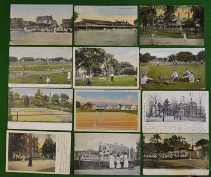12x Early American Tennis Club/action postcards c1900 â€“ to incl mostly colour bar one, some unused