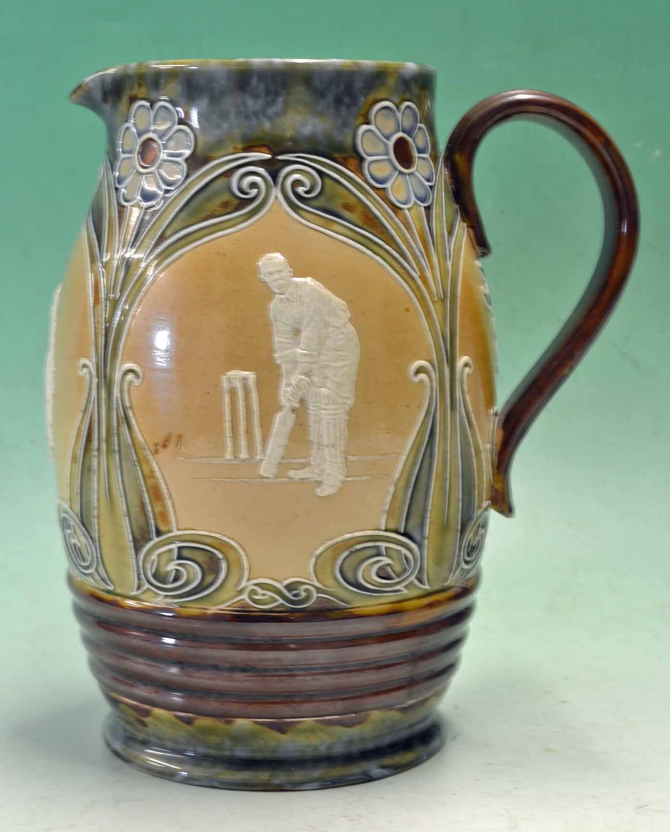 Fine Doulton Lambeth Stoneware Quart Cricket jug - large bulbous art nouveau style stoneware